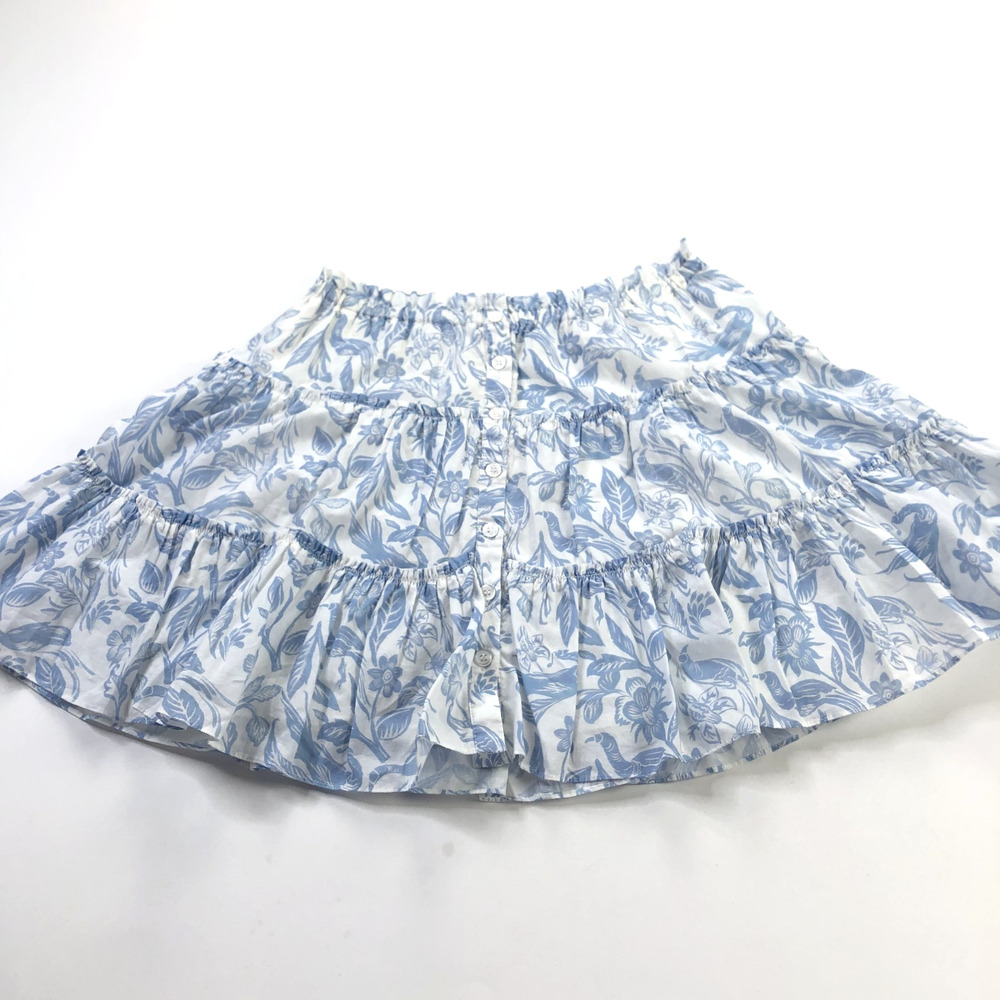 Intermix Beach Club 2 (Fits 28In) Elastic Button Ruffled Mini Skirt Blue HRJ